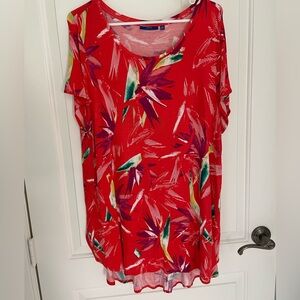 Apt. 9 Coral and Magenta Tropical Scoop Neck Tee